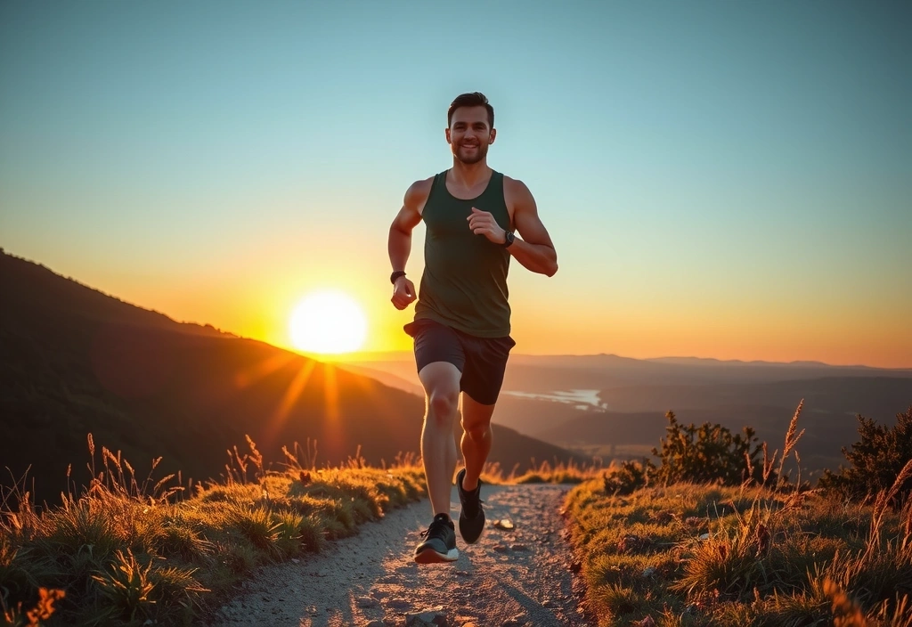 Man running confidently, full of energy