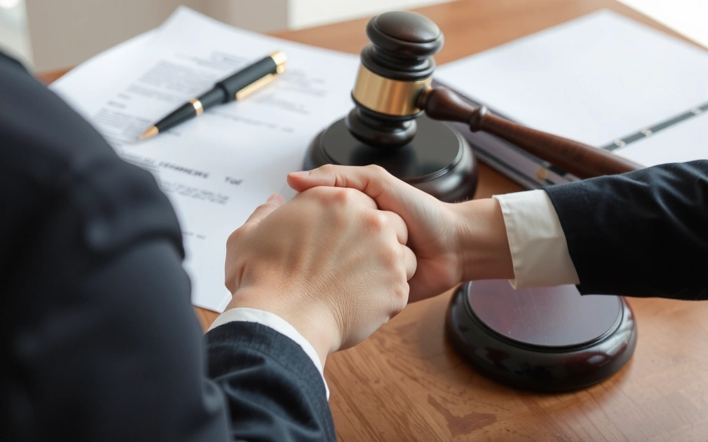 Legal documents and a handshake, symbolizing agreement and terms of service